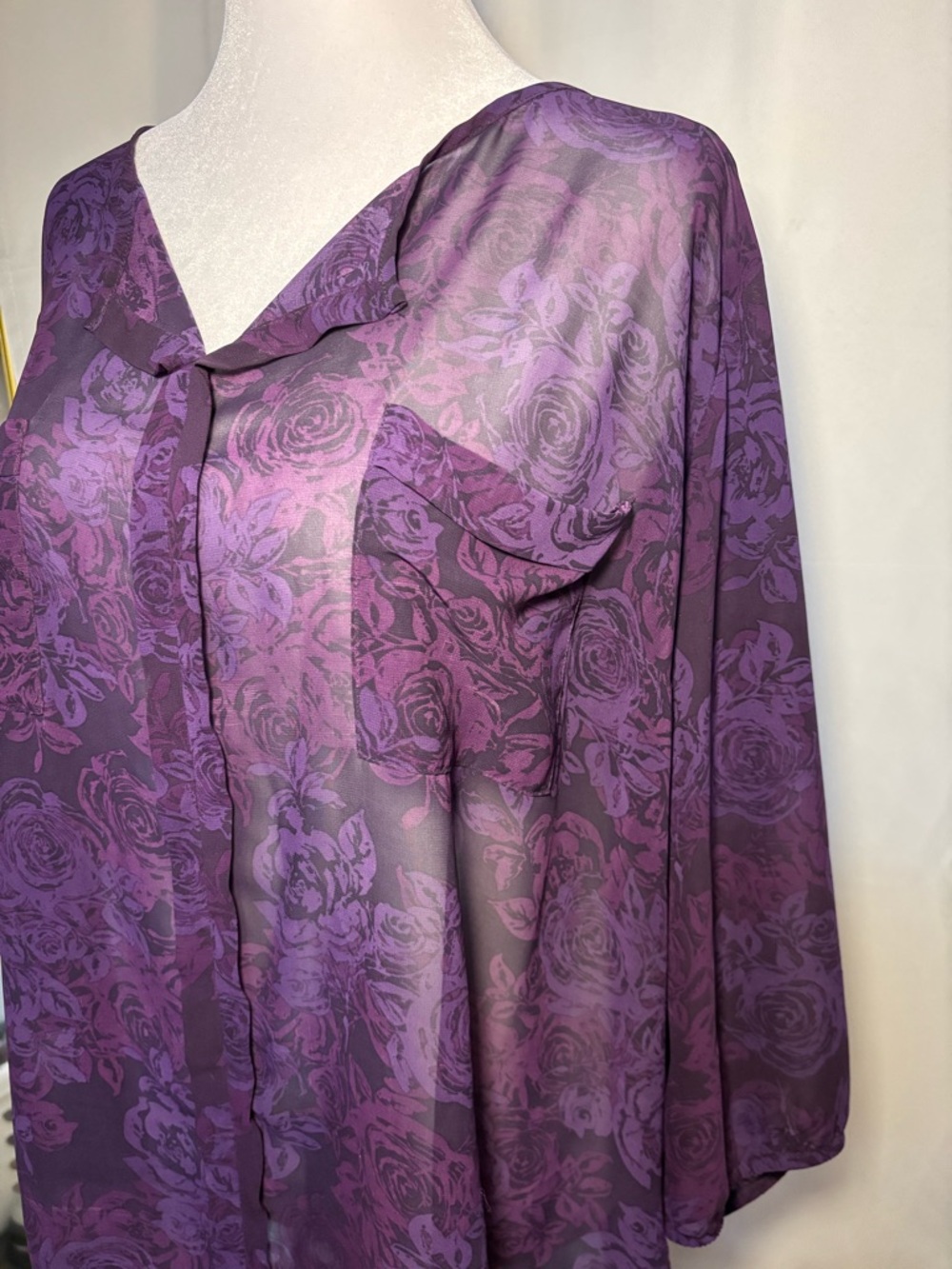 Torrid Size 3 Purple Sheer Floral Blouse | Lightweight Flowing Top - Picture 4 of 5